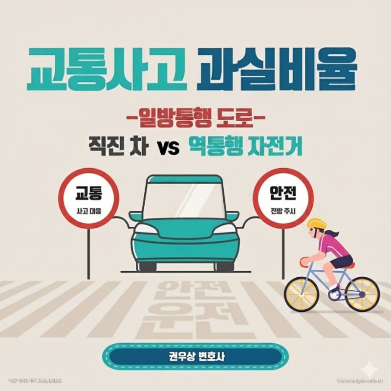 [차 대 자전거] 일방통행 도로에서 역통행 자전거와 진입 차량이 부딪힌 사고, 과실비율은? 관련 이미지 1