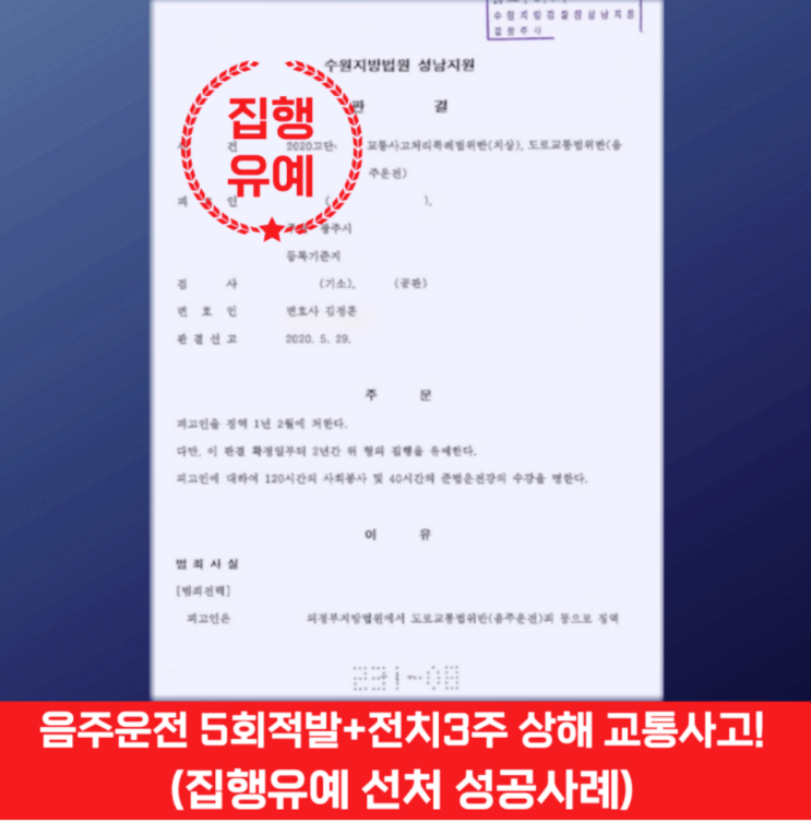  음주운전 5회 적발, 실형 예상된 사건에서 집행유예 이끌어낸 변호전략