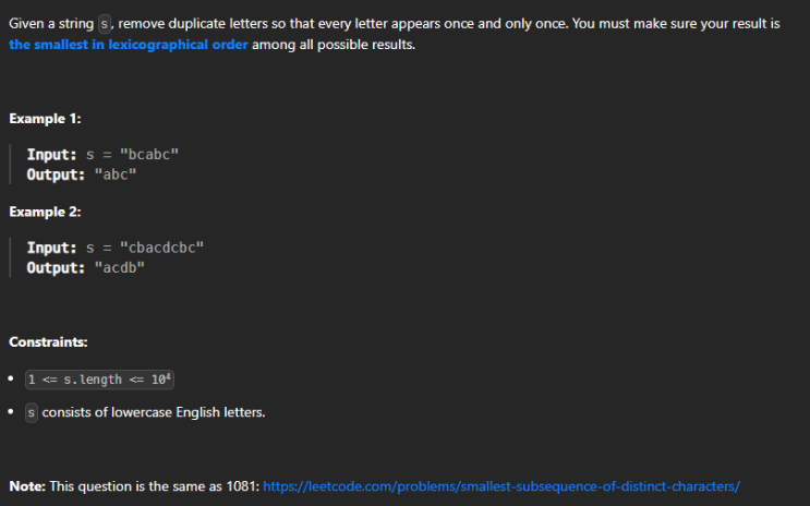  JAVA_LeetCode 316_Remove Duplicate Letters