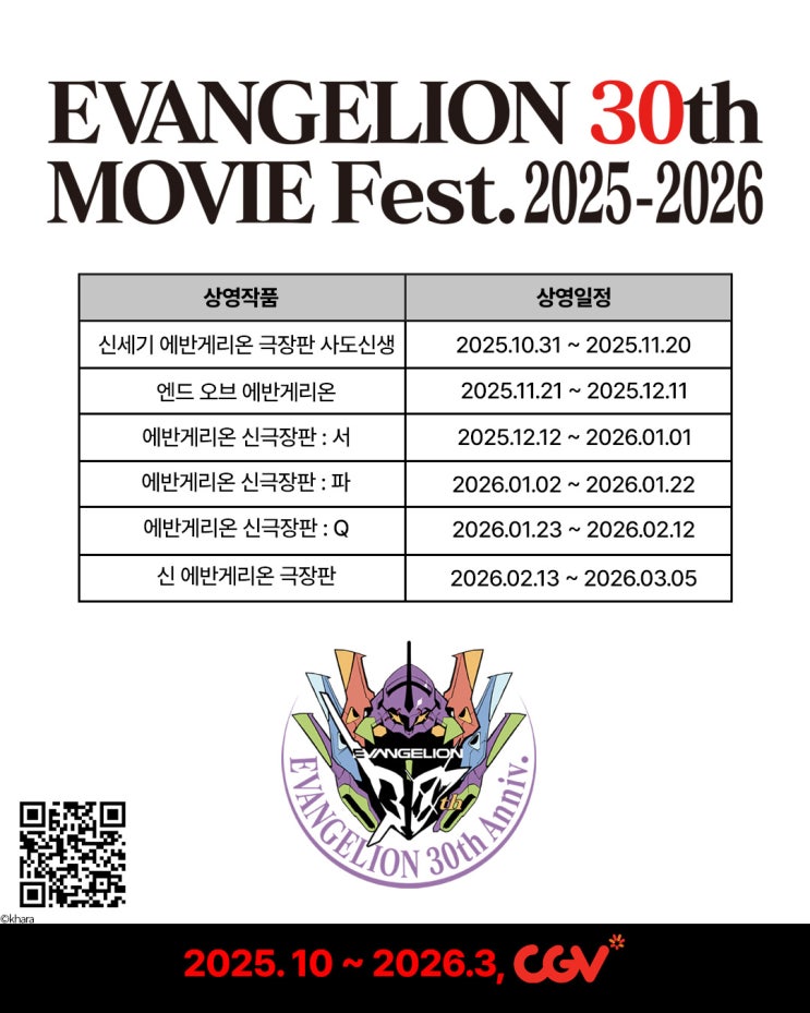  에반게리온 30주년 무비 페스티벌 - CGV 단독 개봉 일정