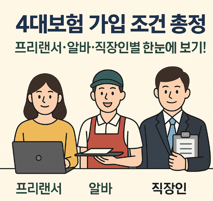 4대보험 가입 조건 총정리 | 프리랜서 알바 직장인별 한눈에 보기!