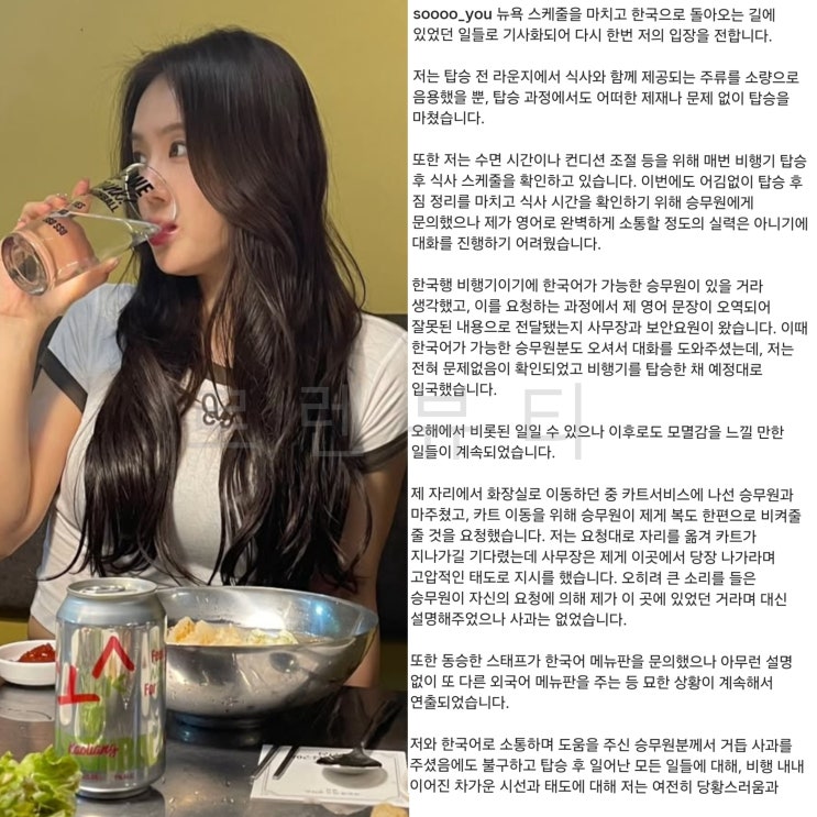 <b>소유</b> 비행기 <b>인종차별 논란</b> 정리 SNS 글부터 목격자 증언까지