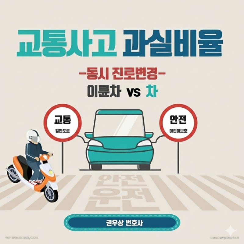 [차 대 이륜차] 오토바이와 자동차가 동시에 차로를 변경하다가 충돌한 사고, 과실비율은? 관련 이미지 1