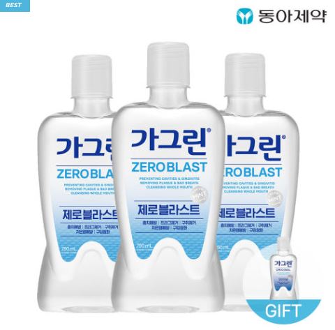  무알콜 무알코올 가그린 제로 블라스트 750mL ×3 + 100mL ×3 증정 – 입안 상쾌함 끝판왕!