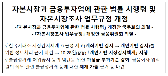  금융투자업에 관한 법률 시행령 및 자본시장조사 업무규정 개정