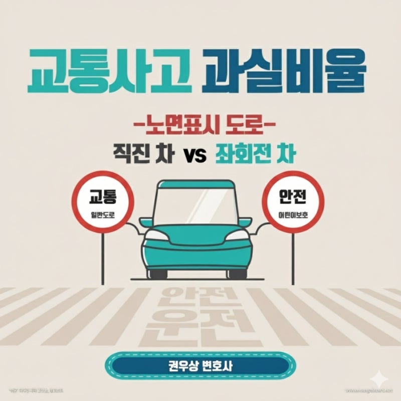 [차 대 차] 좌회전 노면표시가 있는 차로에서 직진한 차량과 좌회전하던 차량이 충돌했을 때, 과실비율은? 관련 이미지 1