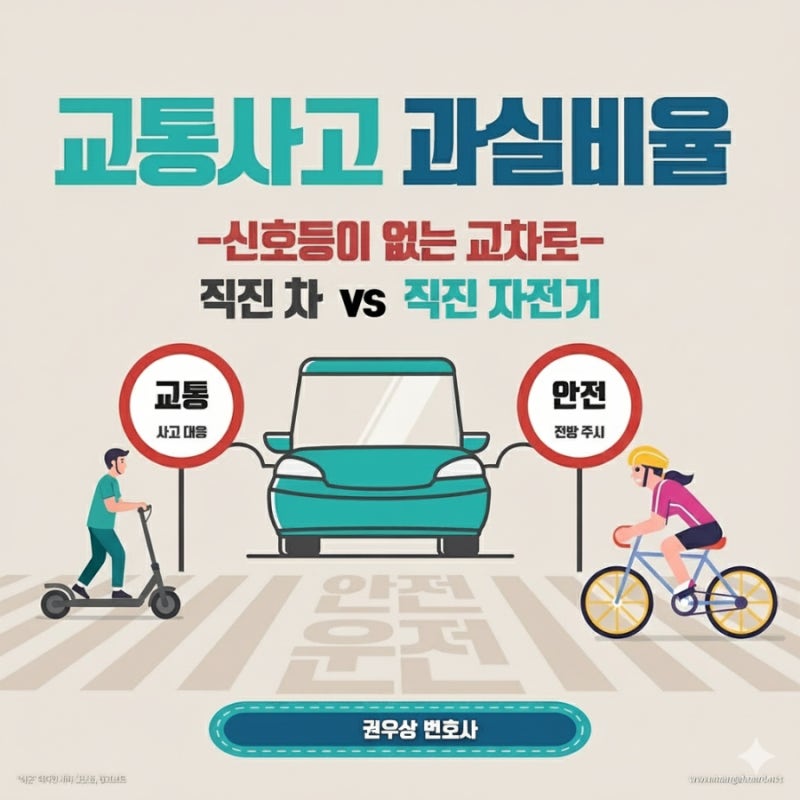 [차 대 자전거] 신호등이 없는 교차로에서 직진하던 자전거와 차량의 충돌사고, 과실비율은? 관련 이미지 1