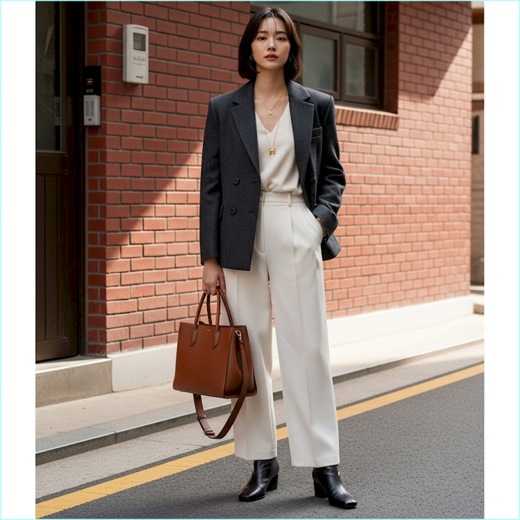  여자 가을 자켓 코디, 올가을 옷 잘 입는다는 소리 듣는 '크롭 자켓 + 와이드 슬랙스' 황금비율