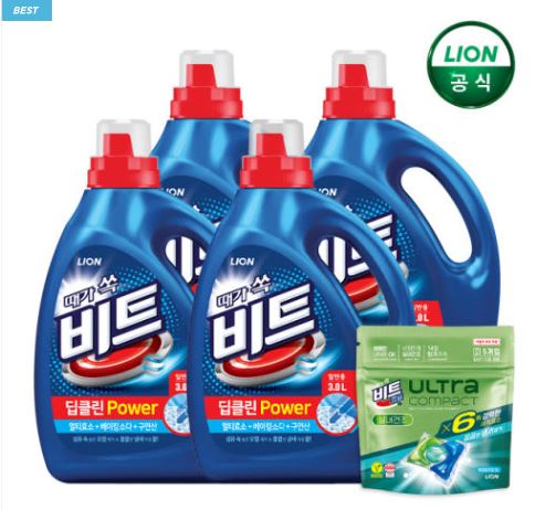  “비트 딥클린 파워세탁 3L×4 + 캡슐 5입 – 강력 얼룩제거 & 대용량 세탁세제 패키지”