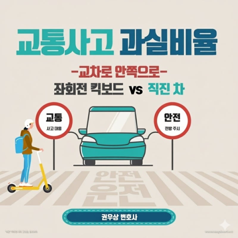 [차 대 PM] 교차로 안쪽으로 좌회전하던 킥보드와 직진 차량이 충돌했을 때, 과실비율은? 관련 이미지 1