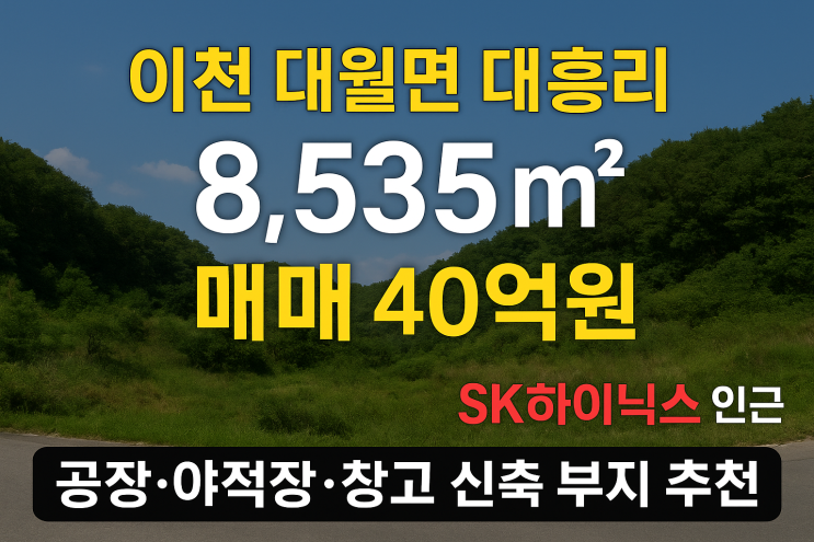  [개발 완성형] 이천 대월면 8,535 임야, SK하이닉스 수혜! 2차선도로접 40억대 블루칩!