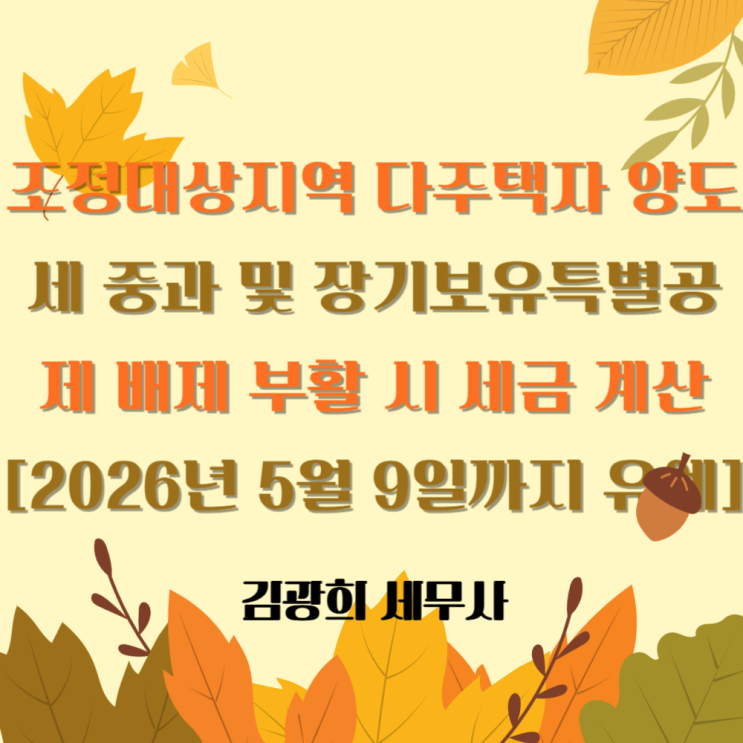  조정대상지역 다주택자 양도세 중과 및 장기보유특별공제 배제 부활 시 세금 계산 [2026년 5월 9일까지 유예]