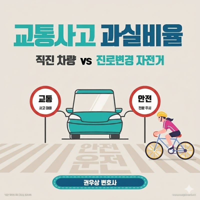 [차 대 자전거] 차로에서 진로를 변경하던 자전거와 직진 차량이 충돌한 사고, 과실비율은? 관련 이미지 1