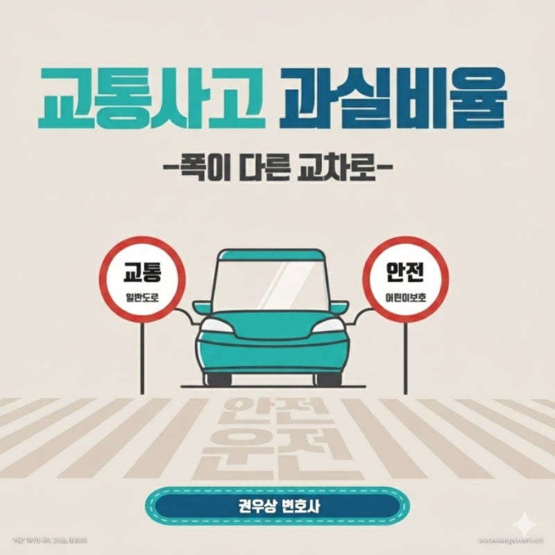 [차 대 차] 폭이 다른 교차로에서 두 차량이 부딪혔을 때, 과실비율은? 관련 이미지 1