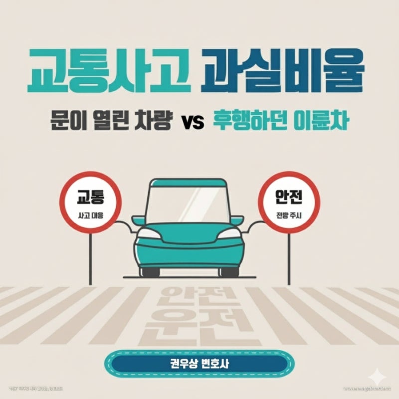 [차 대 이륜차] 도로에서 후행하는 이륜차와 문이 열린 차량이 충돌할 경우, 과실비율은? 관련 이미지 1
