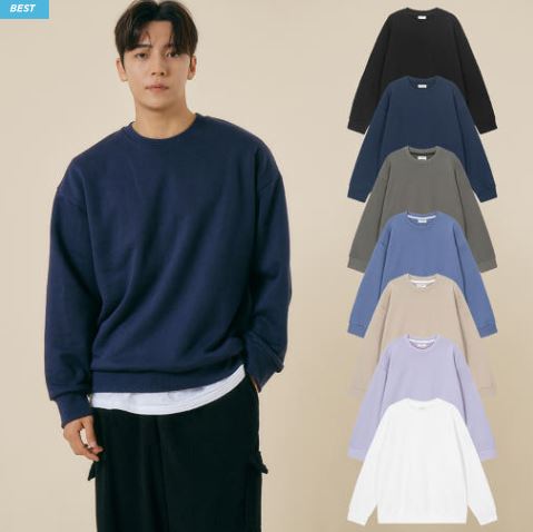  “국내생산 헤비웨이트 면 오버핏 맨투맨 – 남녀공용 무지 긴팔 티셔츠 (봄·가을·겨울)”