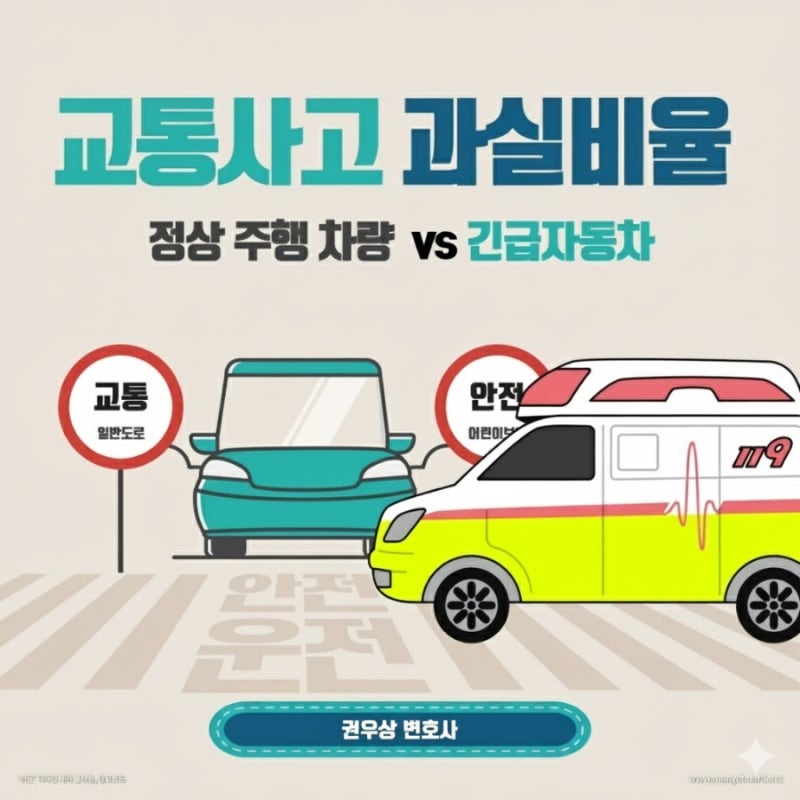 [차 대 차] 구급차 등 긴급자동차가 교차로 적색 신호에 직진하다 정상주행 차량과 충돌한 경우, 과실비율은? 관련 이미지 1