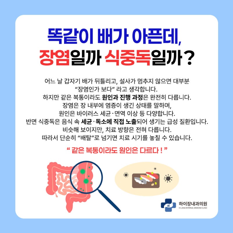 서면 소화기 내과 장염증상 복통 식중독 차이 원인