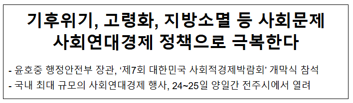 기후위기 고령화 지방소멸 등 사회문제 사회연대경제 정책으로 극복한다