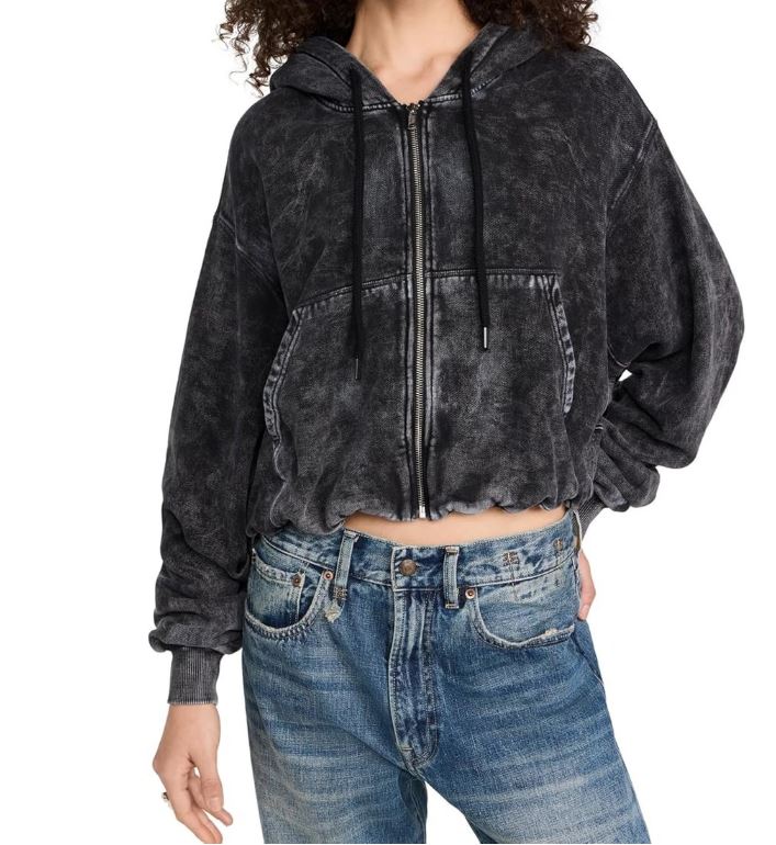  “송혜교 후드집업으로 화제! 세련된 벌룬핏 + 워시드 블랙 감성 R13 Balloon Zip Up Hoodie 여성 후드 집업”