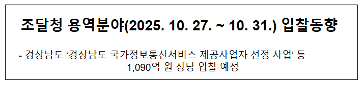 조달청 용역분야(2025.10.27.~10.31.) 입찰동향