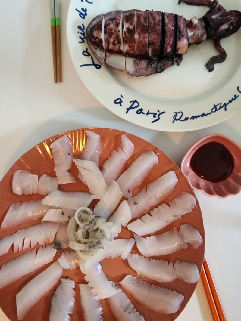 무늬오징어 회 뜨기 통찜