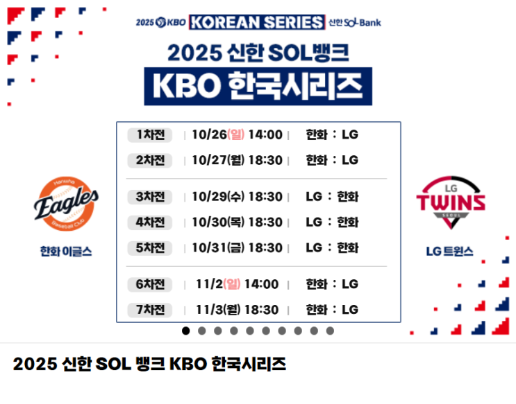  2025  한국시리즈 가을야구 일정 LG트윈스 한화이글스