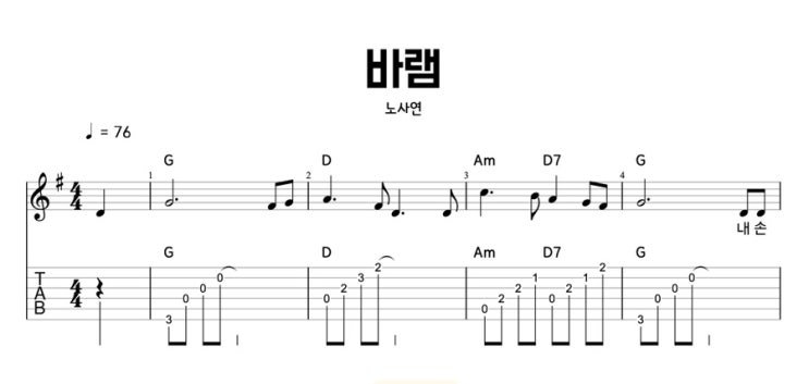 노사연 - 바램 기타로 느끼는 감동 | 쉬운 코드 & 타브 악보