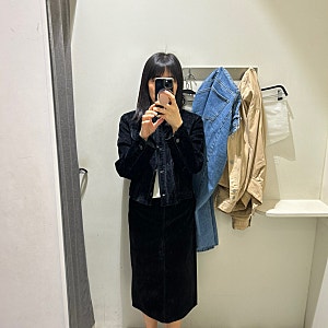 탑텐1+1 데님 벨벳 미디 스커트 라운드넥 데님 재킷 후기
