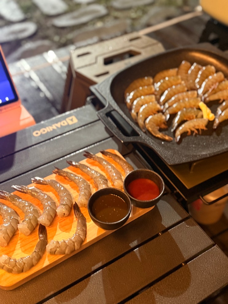 대하제철 대하구이 대하회 생새우1kg 택배후기 캠핑장요리추천