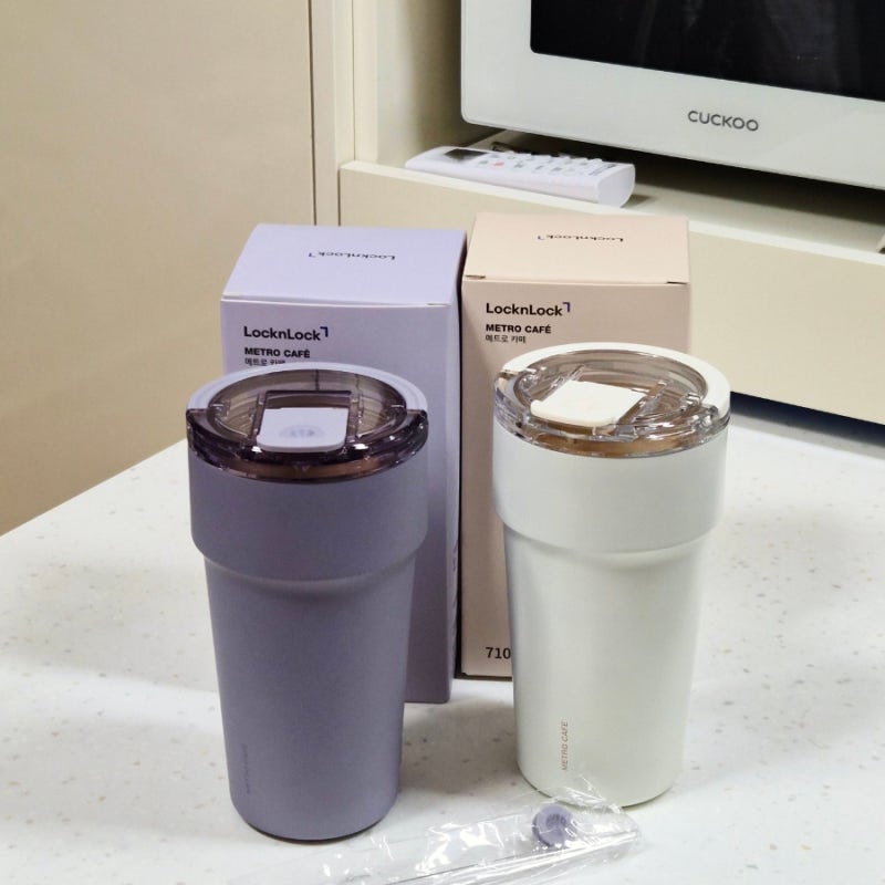 텀블러 유목민 정착! 완벽밀폐 락앤락 메트로 카페 탑핸들 세라믹 텀블러 710ml (feat.빨대 꽂기....