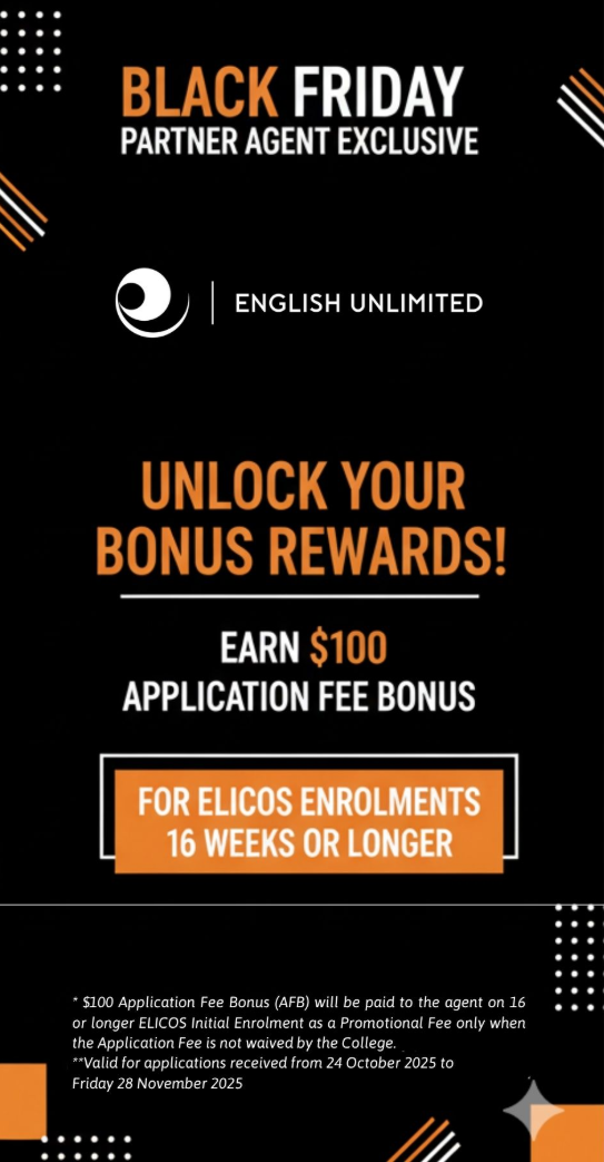  English Unlimited 호주 어학원 블랙프라이데이 세일! 지금이 기회! 주당 비용