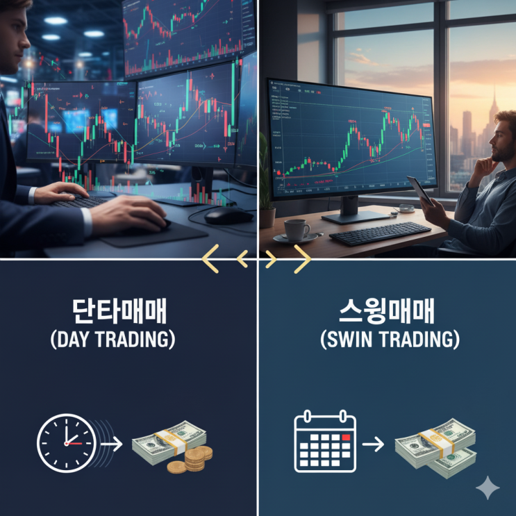  단타매매 vs 스윙매매 — 간단비교정리