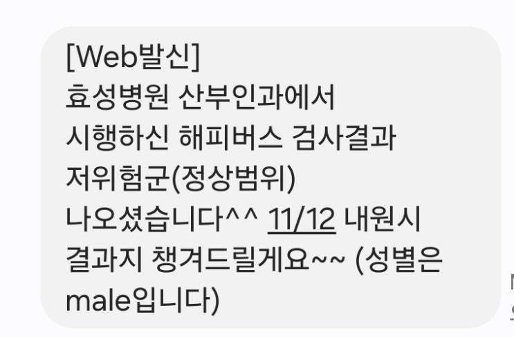  [출산] 효성병원 해피버스 검사 결과 나오는 날짜(성별, 저위험군)