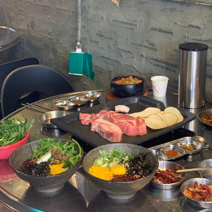  하남 미사 고기집 김숙성 삼겹살 목살 비빔국수 게장밥 후기