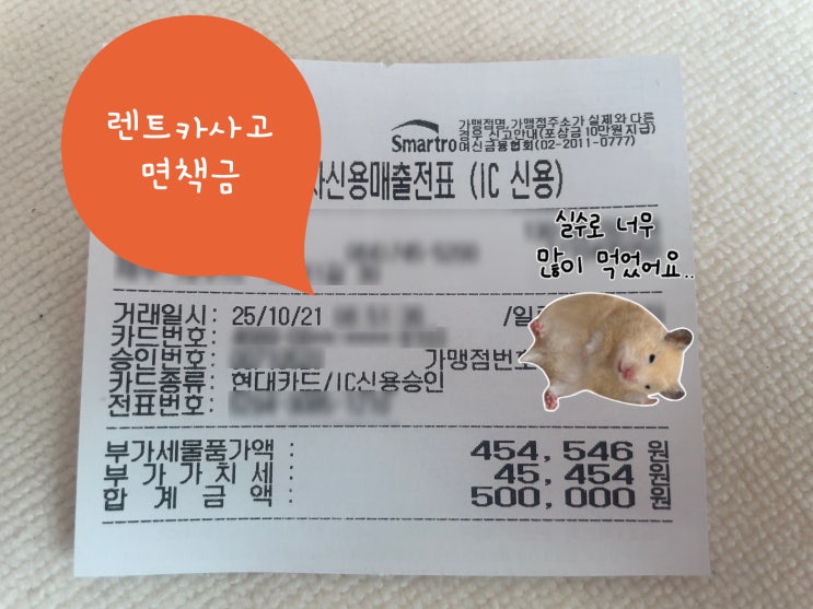  제주 여행 렌트카 사고 고급자차인데 면책금 50만원?