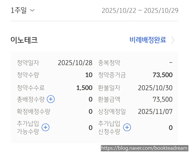  [IPO] 이노테크 공모주 청약 배정 결과 / KB증권