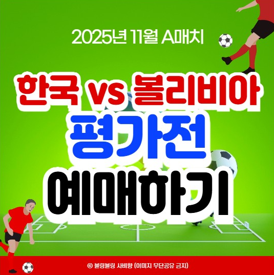 한국 볼리비아 축구 예매 대한민국 국가대표 평가전 친선경기 2025년 11월 14일 티켓 가격 대전....