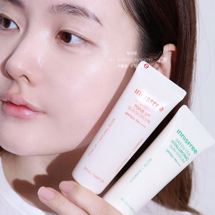 촉촉한 선크림 추천 ! 올리브영 이니스프리 그린티 톤업 선크림 비교
