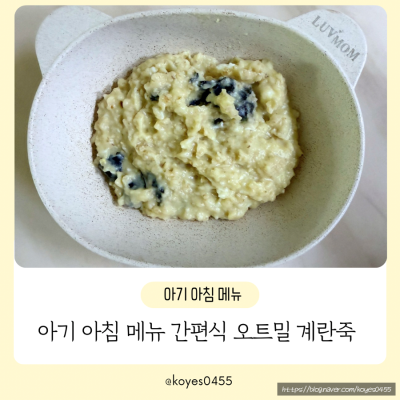 돌아기 아침 메뉴 간편 유아식 이유식 오트밀 계란죽 5분컷 레시피