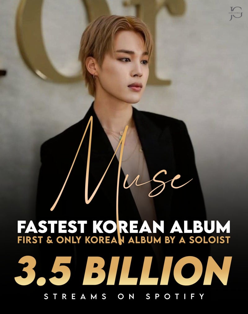 방탄소년단 지민 솔로 앨범 기록-230 'MUSE', 한국어 앨범 최단 스포티파이 35억 스트리밍 달성, ....