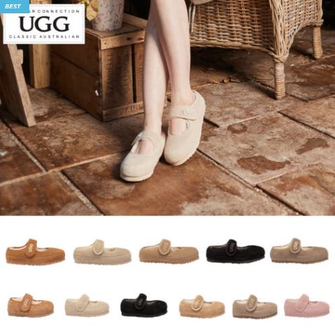  호주 정품 OZWEAR UGG 메리제인 플랫폼 통굽 양털 스트랩 슈즈 – 여성·키즈 겸용 키높이 로고 어그 단화
