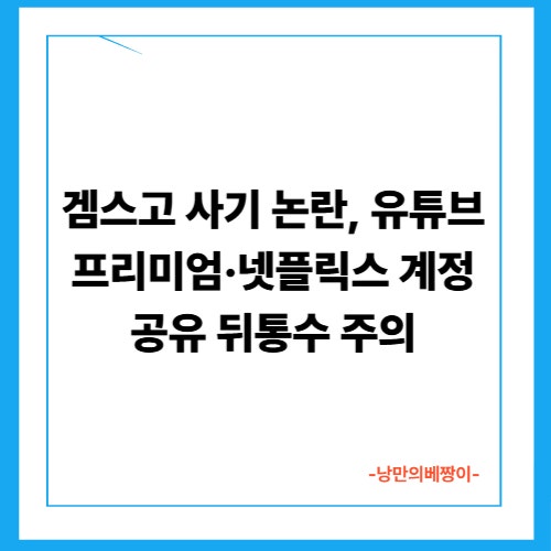 겜스고 사기 논란, 유튜브 프리미엄·넷플릭스 계정 공유 뒤통수 주의