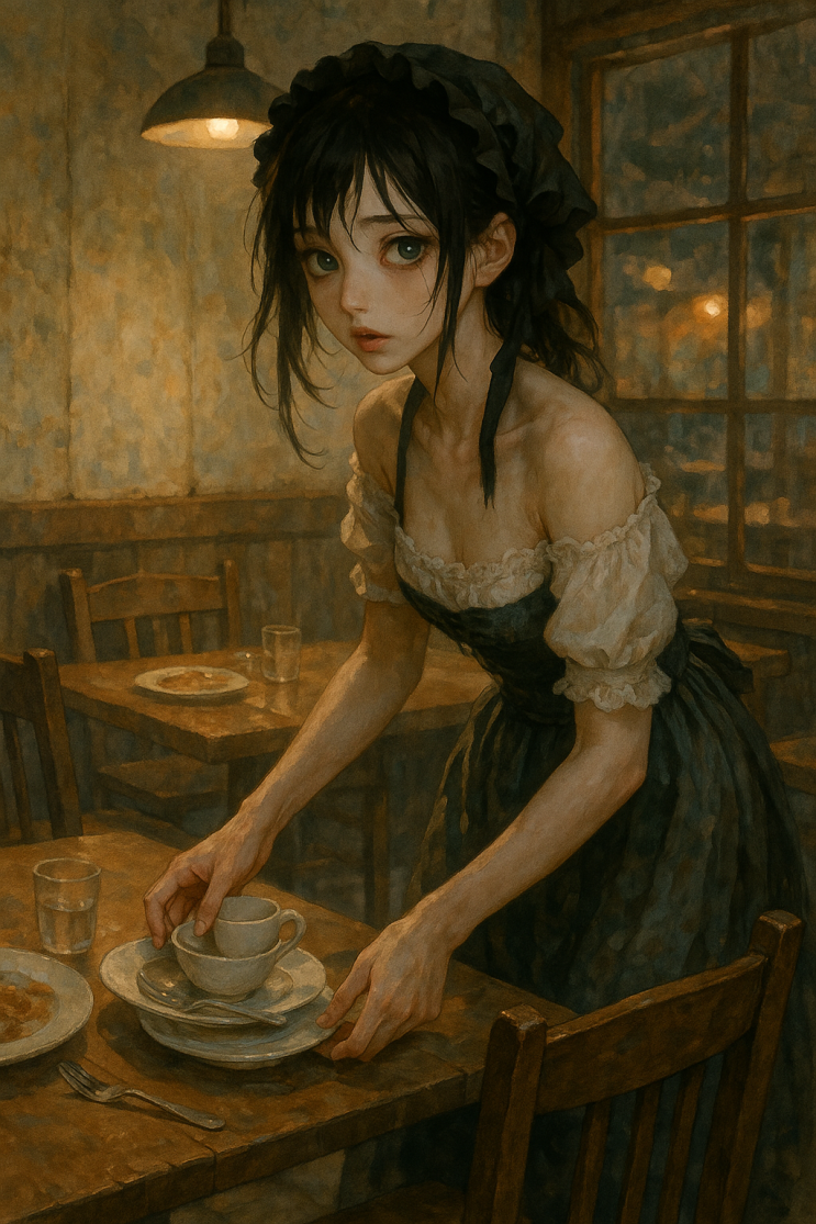  피폐한 아름다운 소녀 일러스트