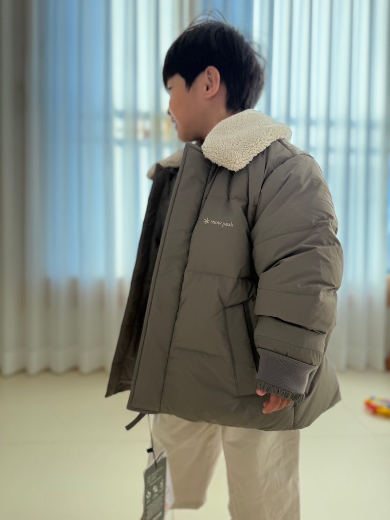 유아 고급스러운 아우터 스노우피크 키즈 랜드에어 카라 부클넥 헤비 다운 자켓 겨울 점퍼 ....