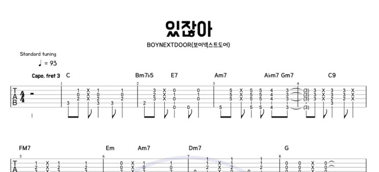  BOYNEXTDOOR (보이넥스트도어) - 있잖아기타 코드 & 타브악보 쉬운 퍼커시브 연습곡으로 추천