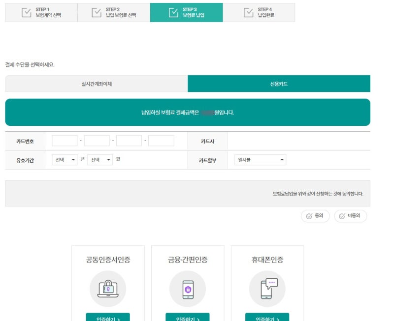 하나손해보험 신용카드납부하기, 카드실적채우기