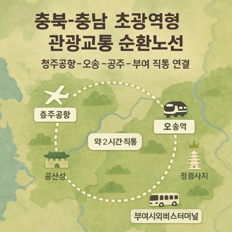 충북-충남 초광역형 <b>관광</b>교통 <b>순환</b>노선, <b>청주공항</b>에서 공주... 