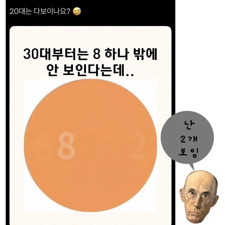  숫자 8만 보인다면 30대 이상? 저는 2개 겨우 보임(눈 나이 시력 테스트…)