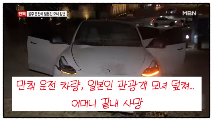 <b>만취 운전</b> 차량, <b>일본인</b> 관광객 <b>모녀</b> 덮쳐... 어머니 끝내 사망